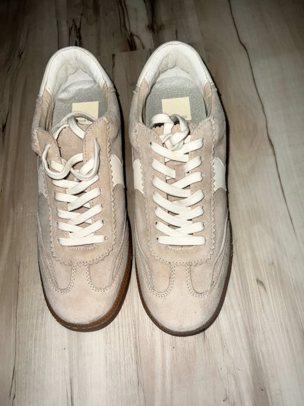 Dolce Vita Suede Sneakers in Light Beige & White with Gum Sole - Picture 7 of 8